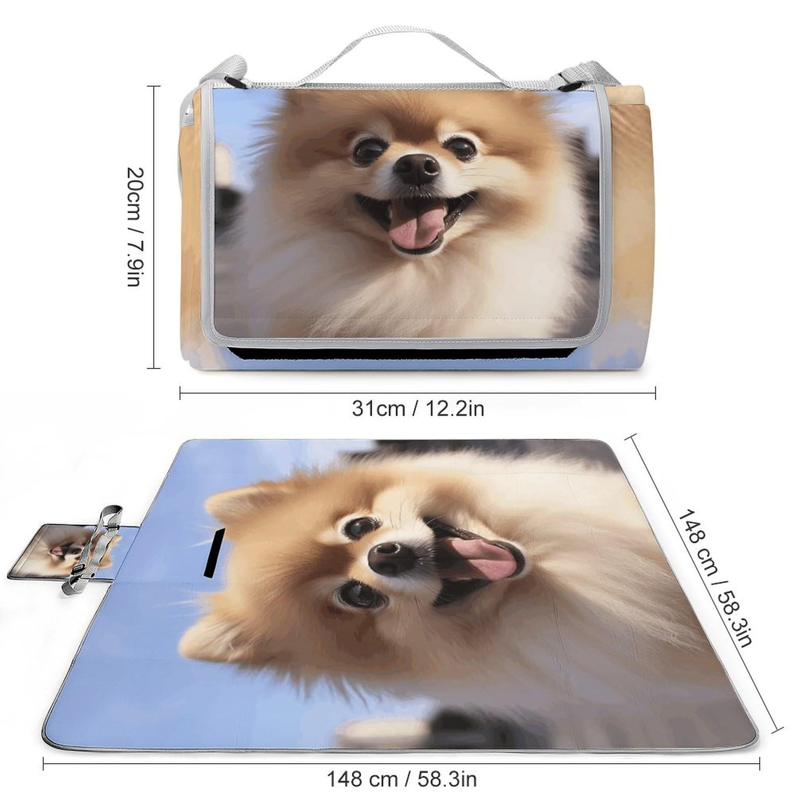 LQWOK Picnic Mats, Happy Pomeranian Printed Picnic Mats,Travel Picnic Mats,Fashionable Picnic Mats,Folding Picnic Mats