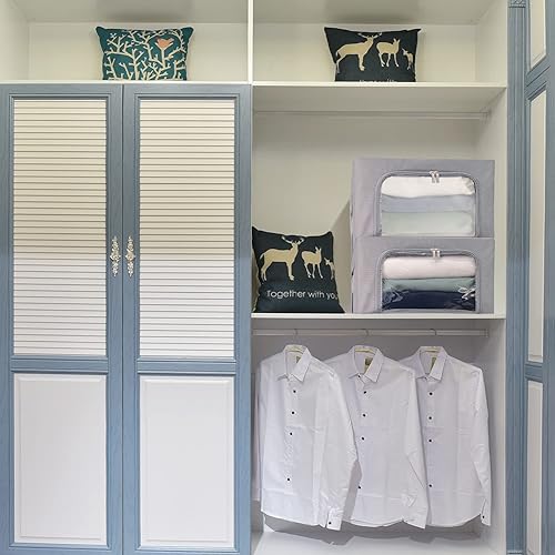 Miniatura 6 de Caja de almacenamiento de ropa organizador plegable apilable asas resistentes con marco de metal para estantes de ropa de cama contenedor de armario