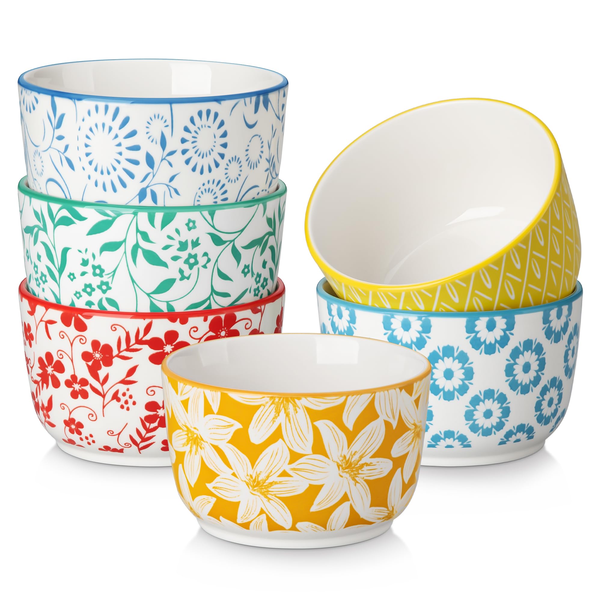 vancasso SELENE Creme Brulee Schälchen 6 Stück, 240ml, Souffle Förmchen Backofenfest Ø 9,7cm, Pastell Porzellan Ragout Fin Schalen, Mikrowellenfest und Spülmaschinenfest
