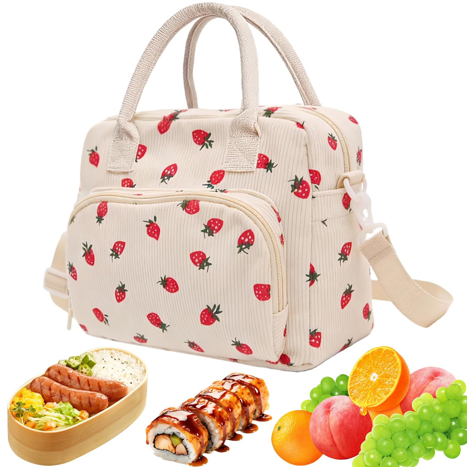 Pddenality Lunch Bags for Women, Picnic Bag, Strawberry Girls Lunch Bag, Beautiful and Durable Can be Slung Diagonally Suitable for Work School and Outdoor Picnic use
