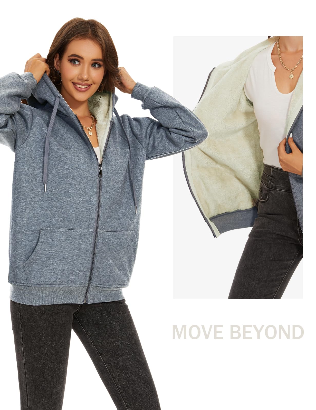 MOVE BEYOND Damska bluza z kapturem, bluza z kapturem, polarowa bluza z kapturem, bluza z kapturem