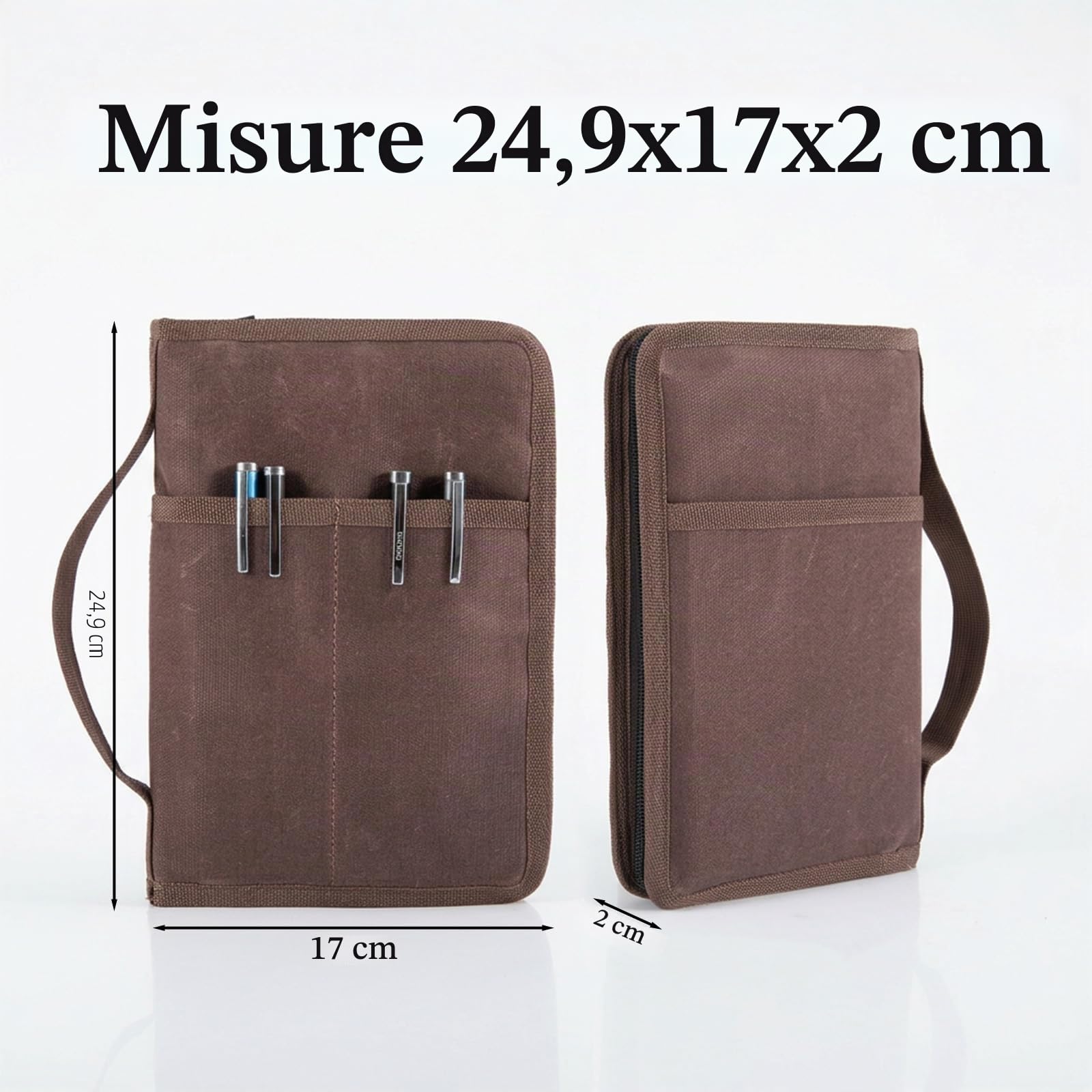 Custodia classica in tela cerata con chiusura lampo, per diario, per appunti di campo, copertura impermeabile per blocco appunti da 18 x 25 cm, notebook B5 Travelers (marrone scuro)