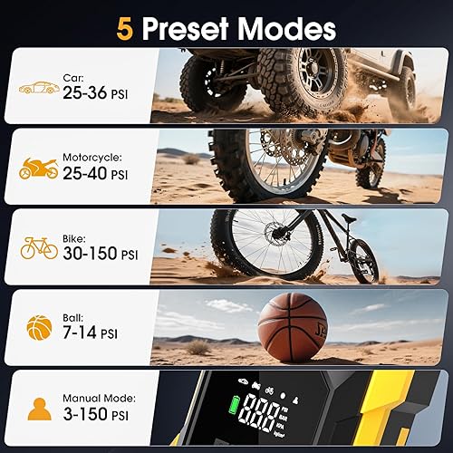 Miniatura 5 de Inflador de neumáticos, compresor de aire portátil, bomba de aire inalámbrica de 150 PSI para neumáticos de automóvil con batería recargable y