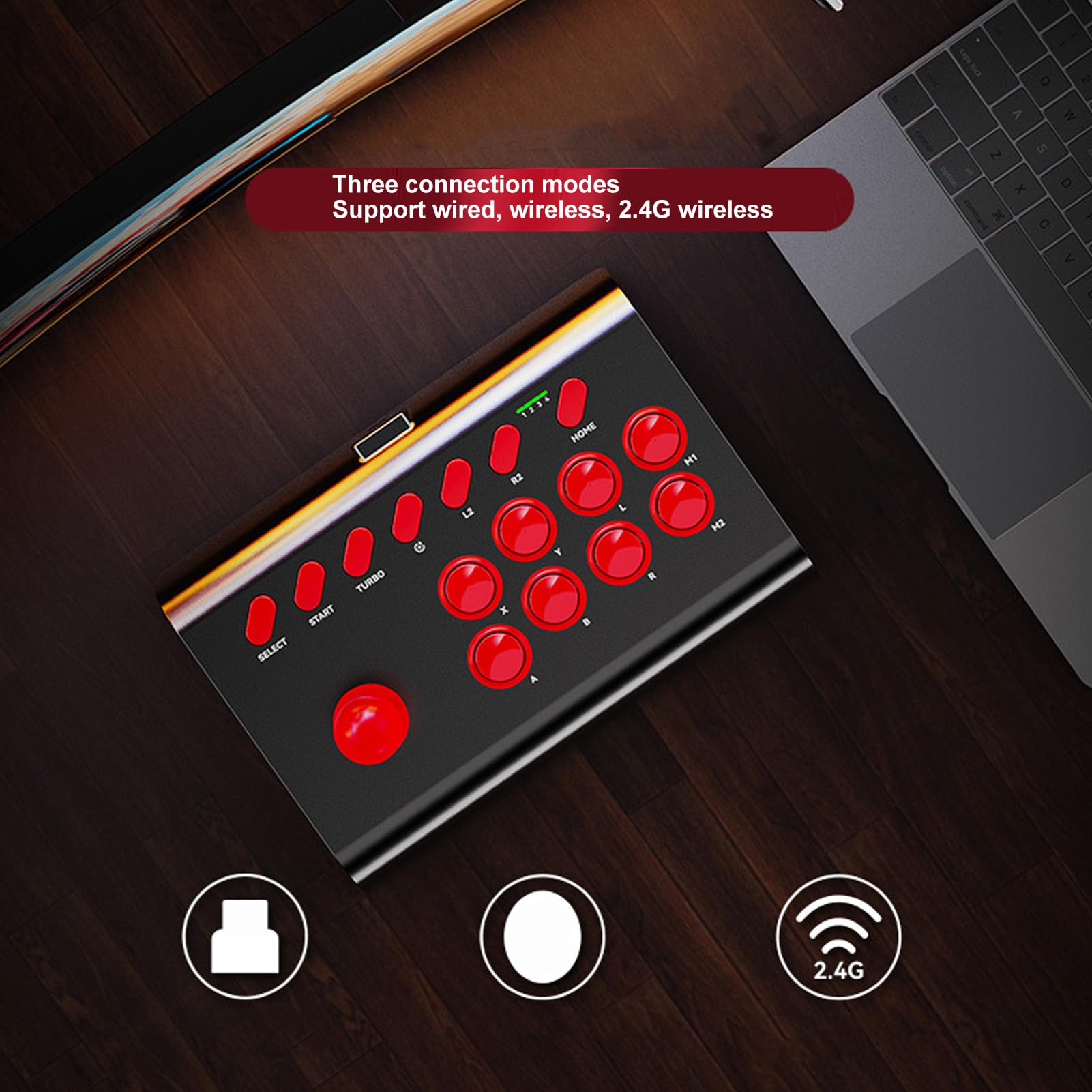 Yanmis Fight Stick, Controller di Gioco di Combattimento Wireless Bluetooth con Programmazione Turbo Macro, Joystick di Combattimento Ergonomico per iOS, per Android, per per