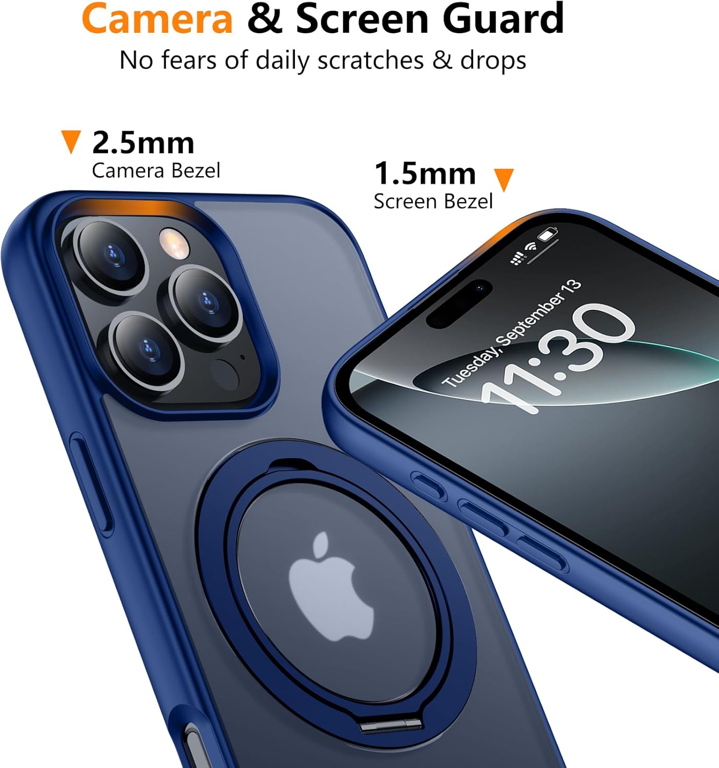 Temdan Designed for iPhone 16 Pro Case, 360°Rotatable Ring Stand Matte Skin Feeling Compatible with MagSafe Military-Grade Protection Magnetic Kickstand Case 6.3 inch -Matte Blue - Image 5