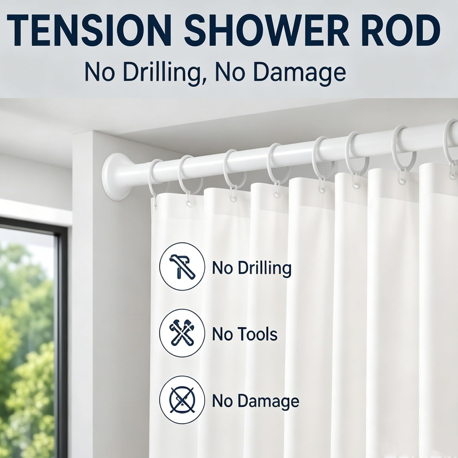 Tringle Rideau de Douche Robuste, Sans Perçage, Barre Rideau en Acier au Carbone, Antidérapante pour Salle de Bain Fenêtre et Dressing(Silver,360-450cm/122-177in)