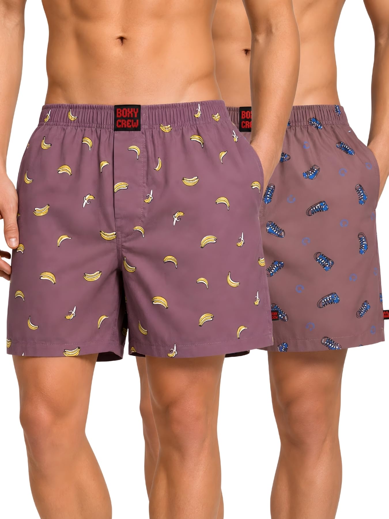 boxy crew Men Boxer Shorts Pack of 2, 100% Cotton Woven Boxers, Rose Pink & Mauve, Printed Designs, Dual Side Pockets, No-Marks Inner Elastic Waistband, Relaxed Fit Lounge & Sleep Shorts-picture-16