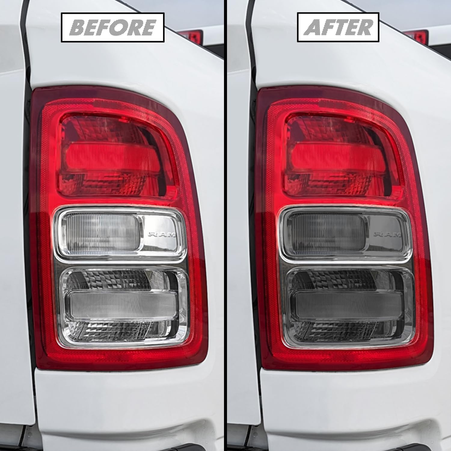 SlickMod PreCut Vinyl Smoke Tint for 2019-2024 Dodge Ram Halogen Tail Light (35% Light Smoke, 2. Turn Signal & Reverse)