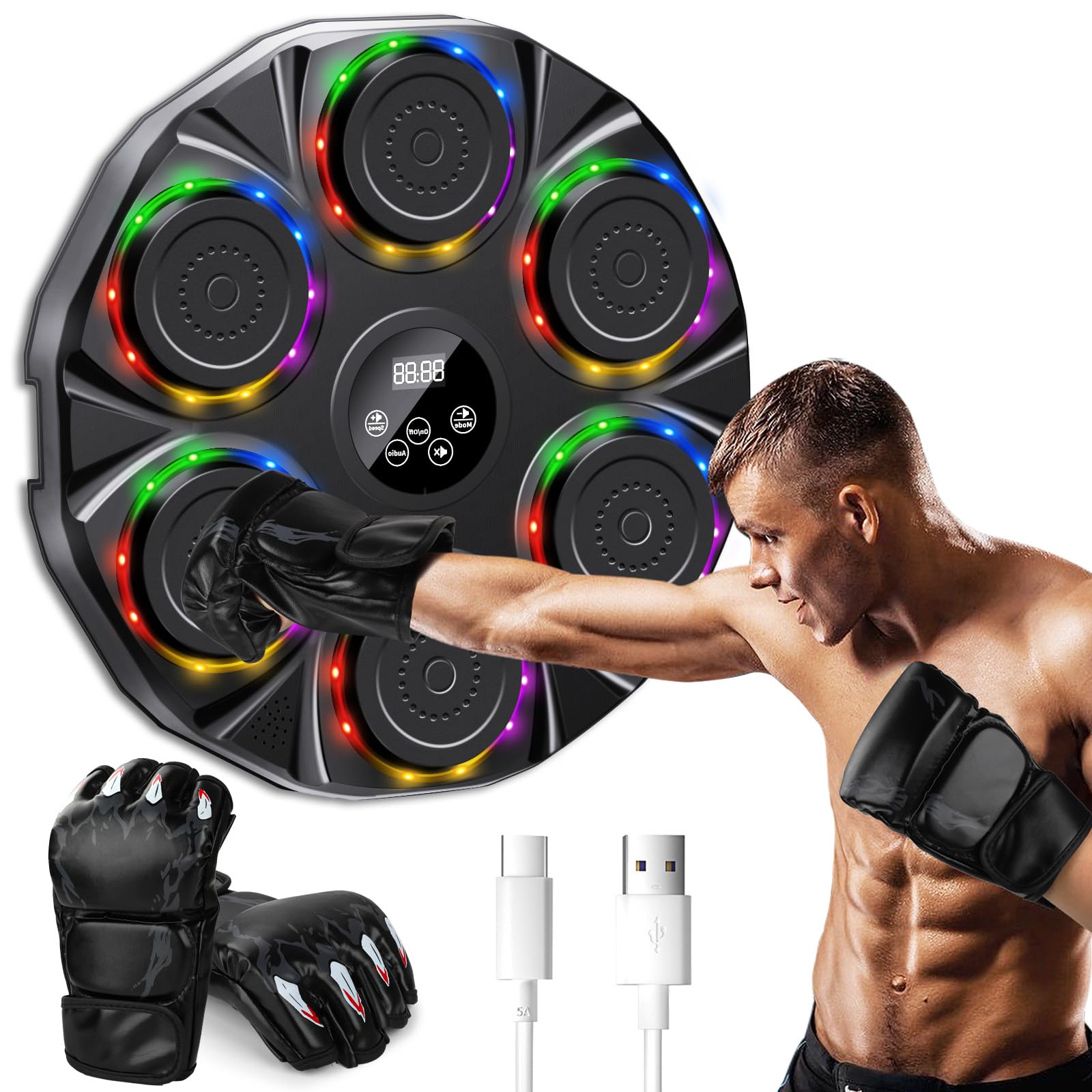 semai Music Boxing Machine, Bluetooth Boxmaschine mit Musik, LED Wandmontiertes Boxziel mit 9 Geschwindigkeitsmodi & Zählmodus, Elektronisches Boxtrainingsgeräte für Heimtraining, Fitnessstud semai Music Boxing Machine, Bluetooth Boxmaschine mit Musik, LED Wandmontiertes Boxziel mit 9 Geschwindigkeitsmodi & Zählmodus, Elektronisches Boxtrainingsgeräte für Heimtraining, Fitnessstud
