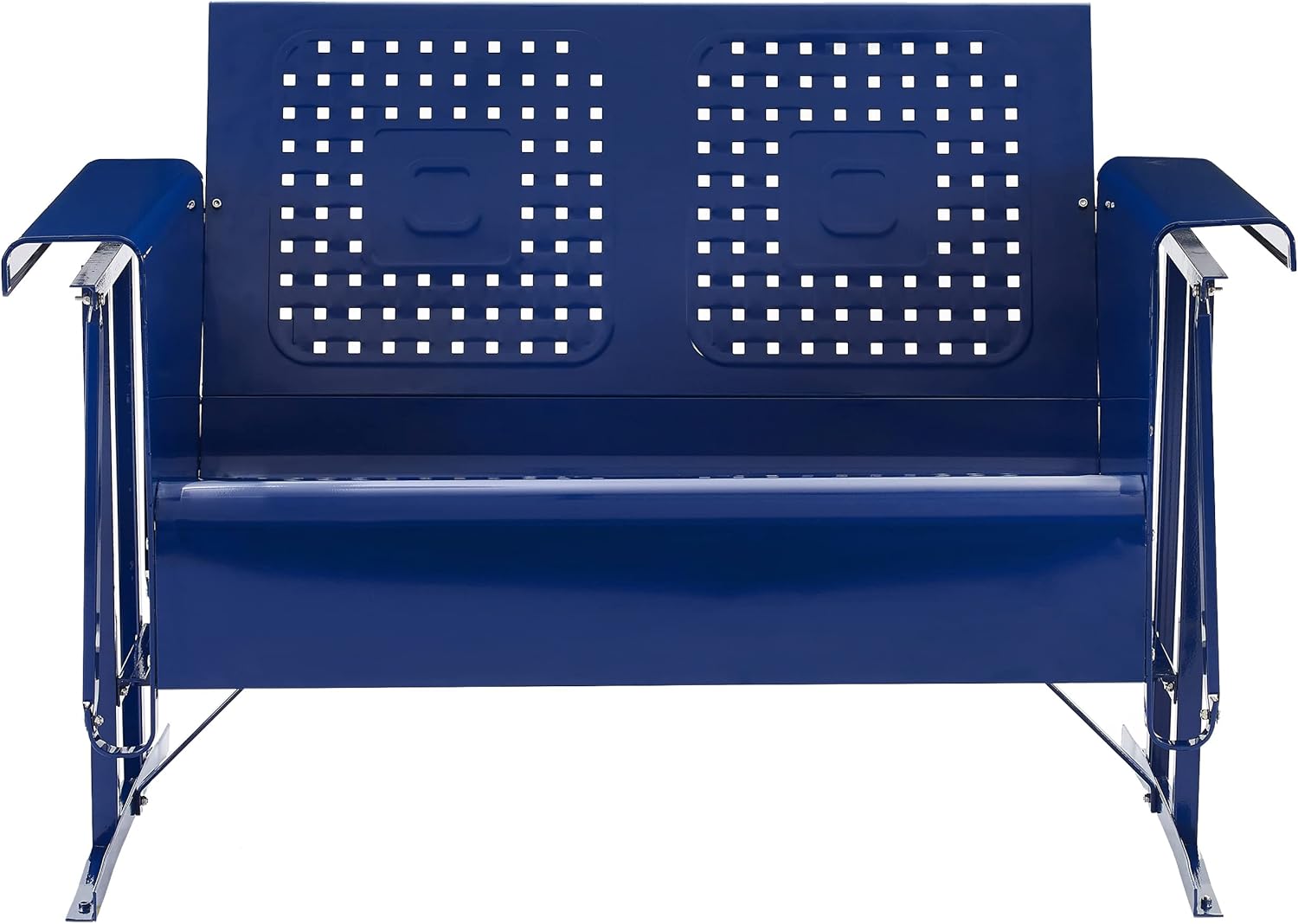Navy Retro Metal Outdoor Loveseat Glider with Basket Weave Design