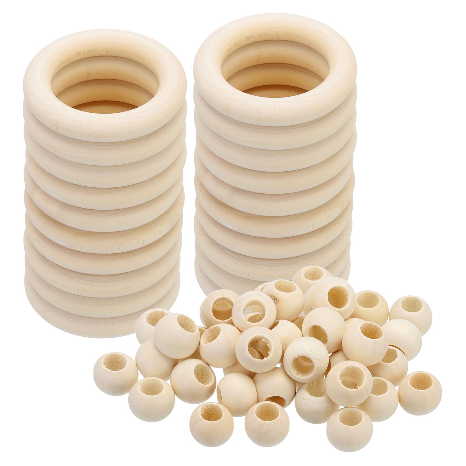 PATIKIL Natural Wood Rings and Unfinished Wooden Beads Set