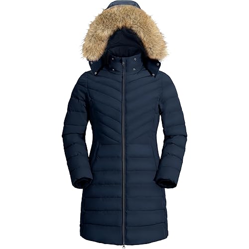 Pioneer Camp Women's Winter Coats Warm Thicken Long Puffer Jacket Waterproof Quilted Parka with Removable Faux Fur Hood