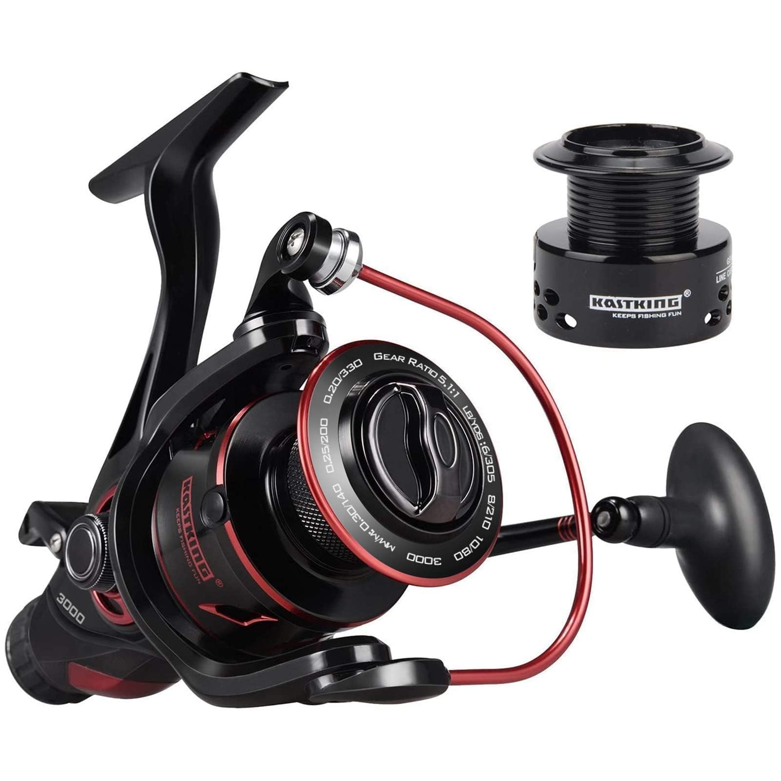 KastKing Sharky Baitfeeder III Spinning Reel 10+1 Shielded Stainless Steel BB - Carbon Fiber Drag for Live Liner Bait Fishing Action