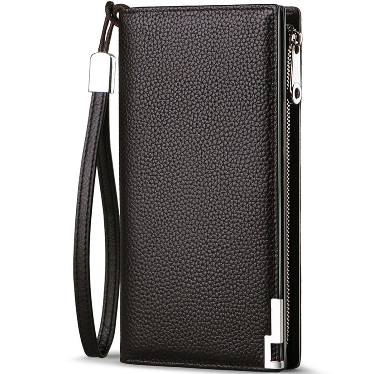 Huztencor Long Wallets for Men Leather RFID Blocking Bifold Wallet with Zipper