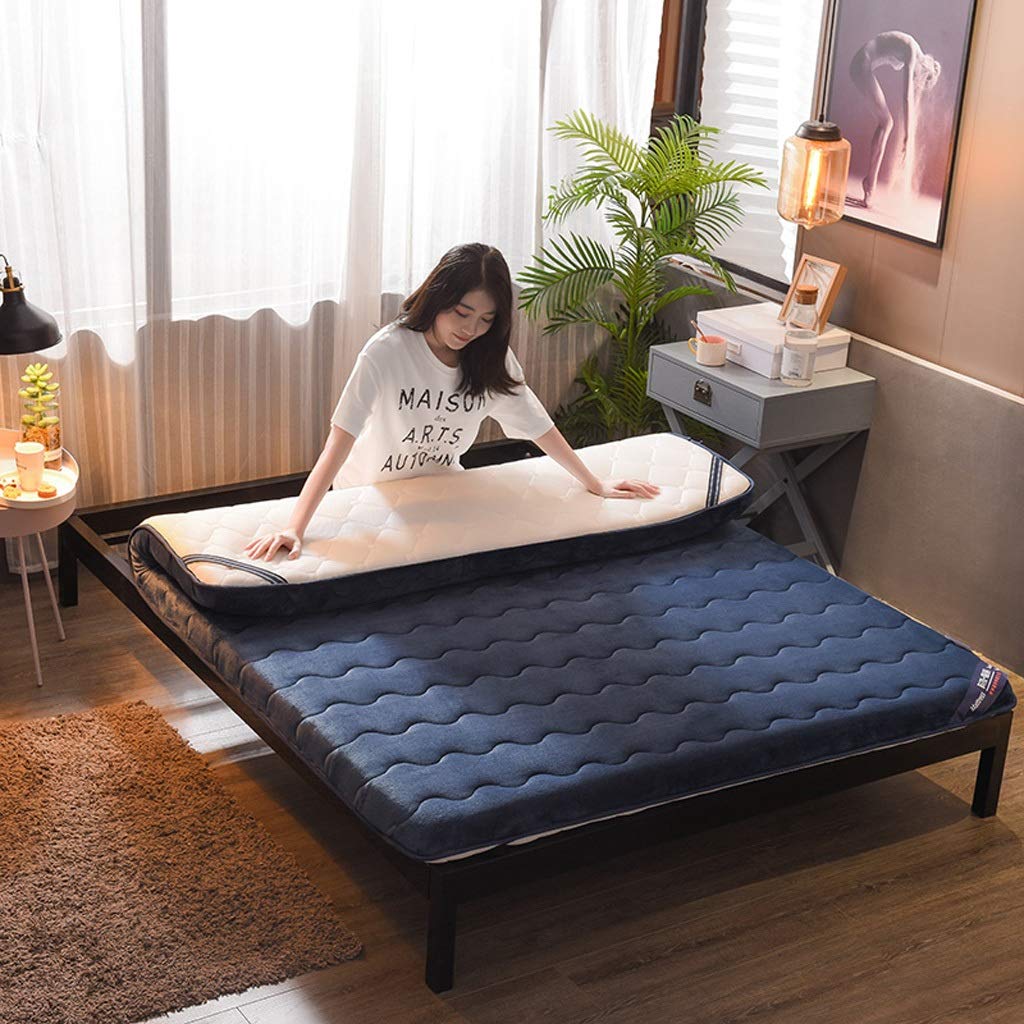 Tapis de sol en flanelle double face 6 cm matelas futon pliable doux et épais pour dortoir d'étudiant (couleur : taille réelle : 1,8 × 2,0 m) (bleu 1,0 × 2,0 m)