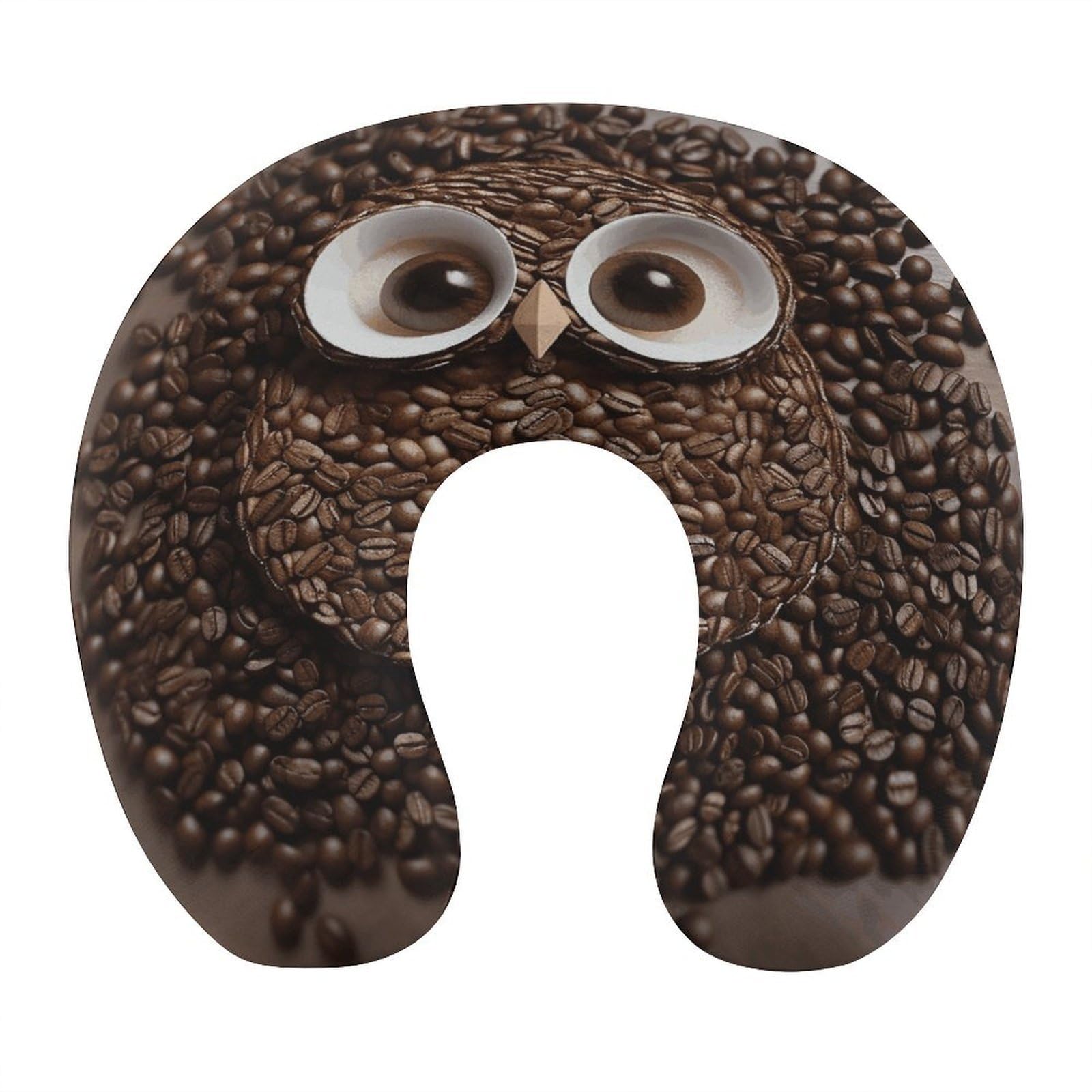 FekiLoot Coffee Bean Owl Travel Pillow,U Shaped Office Napping Pillow Support Neck and Head Comfortable Travel Neck Pillow U Shape Sleeping Essentials for Long Haul Flights