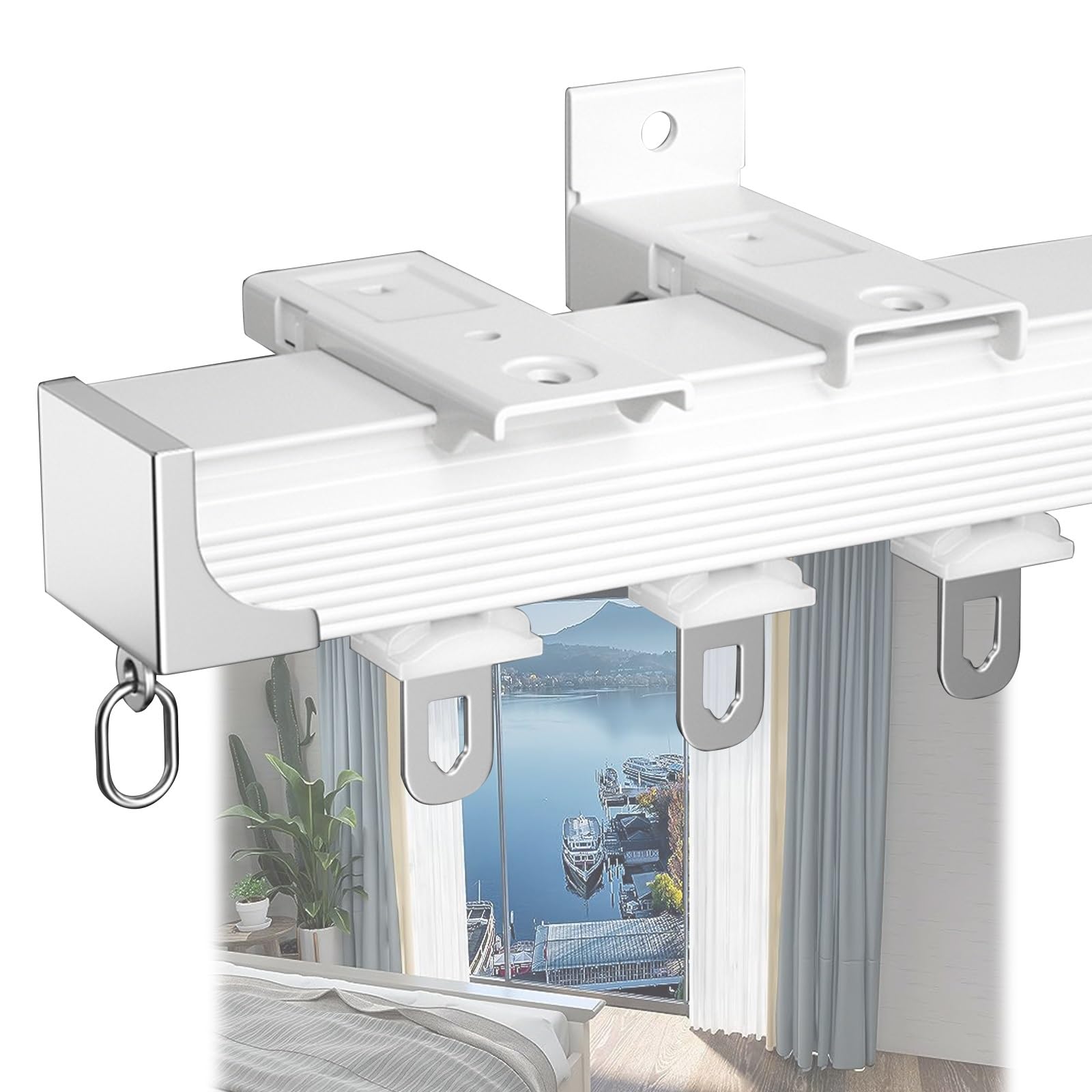 V3VOGUE Curtain Rails Aluminium Curtain Track Set 0.5m 1.8m 3.3m 4.8m 5.5m Bedroom Curtain Sliders, Ceiling Or Wall Mounting, Heavy Duty Single Drapery Rods, Living Room Room Divider