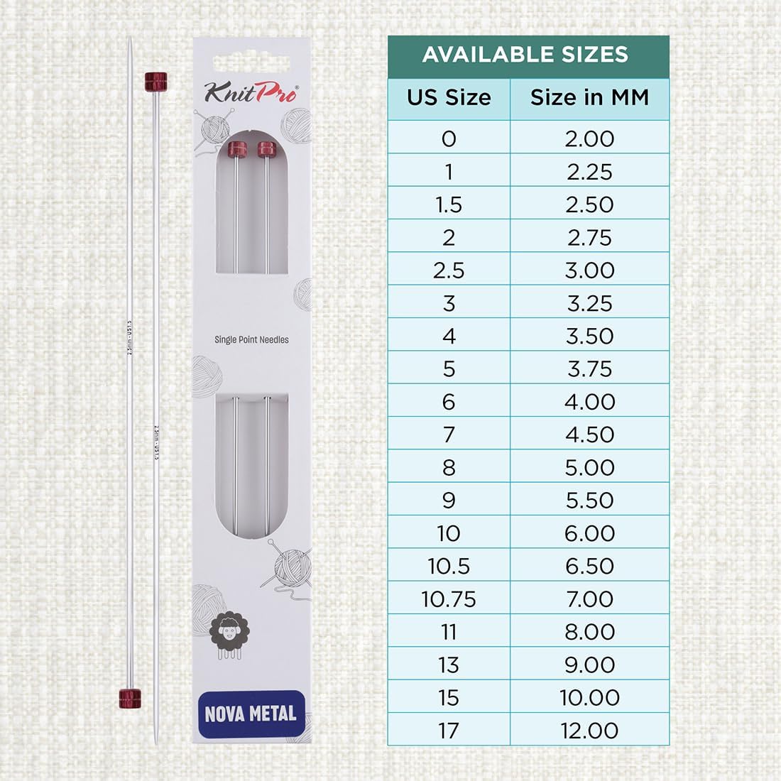 KnitPro Nova Single Pointed Needles 12" (30cm) | US Size 1.5 (2.5mm)