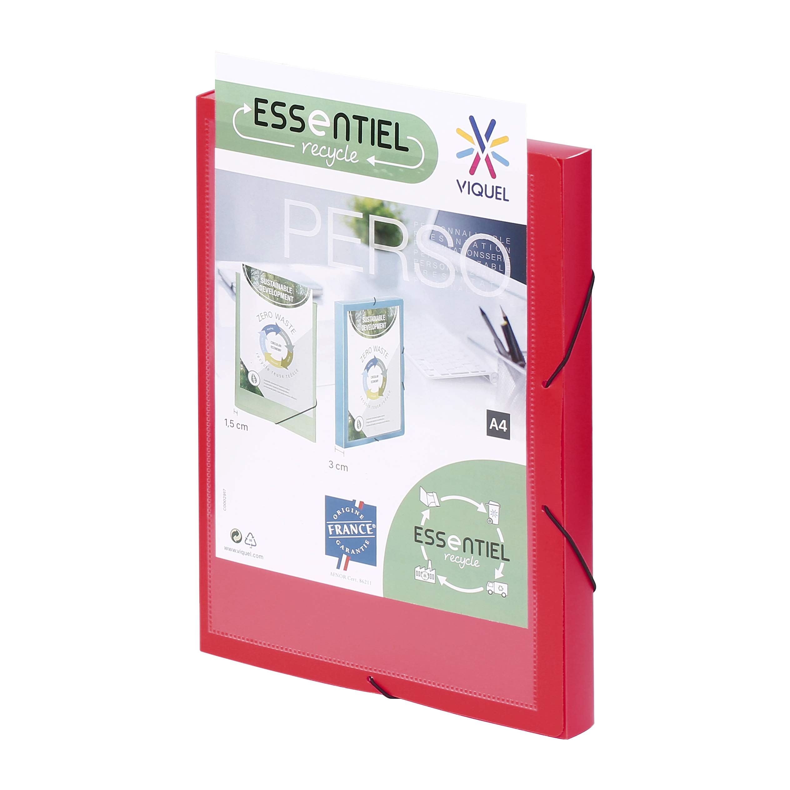 Viquel - Cartellina personalizzabile A4, dorso 3 cm, con chiusura elastica, colore: Rosso