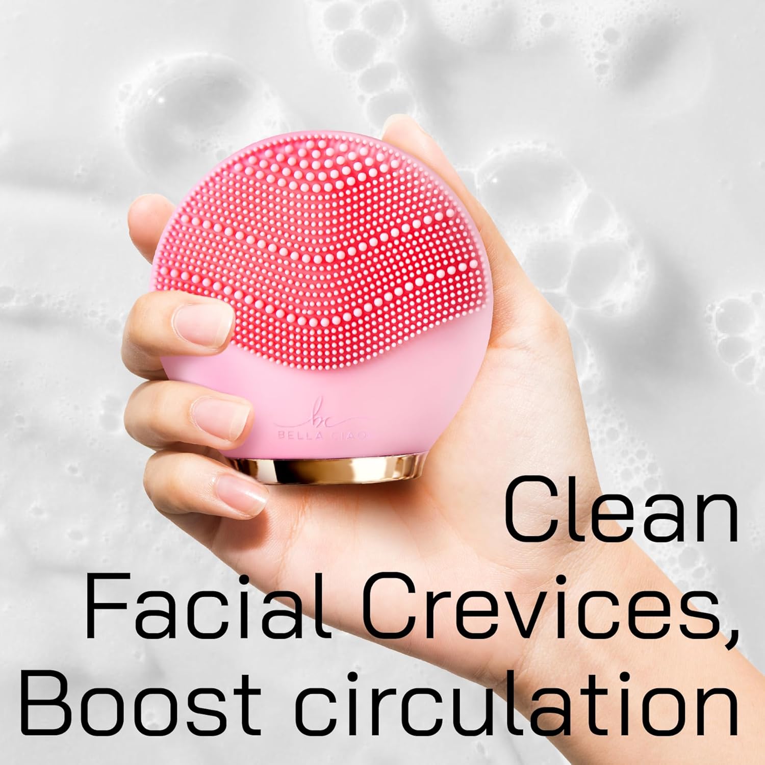 Bella Ciao Travel Silicone Facial Cleansing Brush, Face Exfoliator and Massager, Cordless Pore Scrubber with Soft Bristles, Double-Sided Design, IPX5 Water Resistance, Battery Not Included, Pink - Image 8