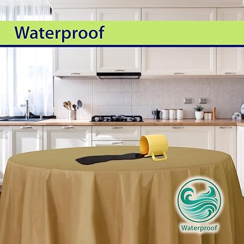 Miniatura 6 de Mantel de plástico desechable dorado para mesas redondas (paquete de 12) manteles de 84 pulgadas para fiestas, eventos y bodas, interiores y