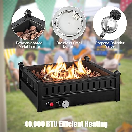 Miniatura 4 de HAPPYGRILL Fogata de propano portátil, mesa de 40,000 BTU para mesas con agujero para paraguas de 2 pulgadas, compacto con tapa extraíble y rocas de