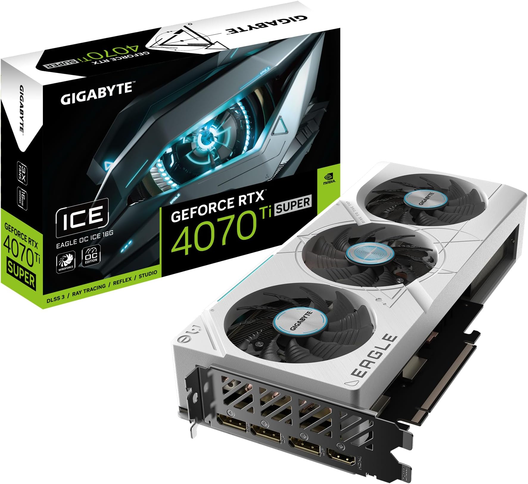 Gigabyte GeForce RTX 4070 Ti SUPER EAGLE OC ICE 16G Graphics Card - 16GB GDDR6X, 256bit, PCI-E 4.0, 2640MHz Core Clock, 3 x DisplayPort 1.4a, 1 x HDMI 2.1a, NVIDIA DLSS 3, GV-N407TSEAGLEOC ICE-16GD