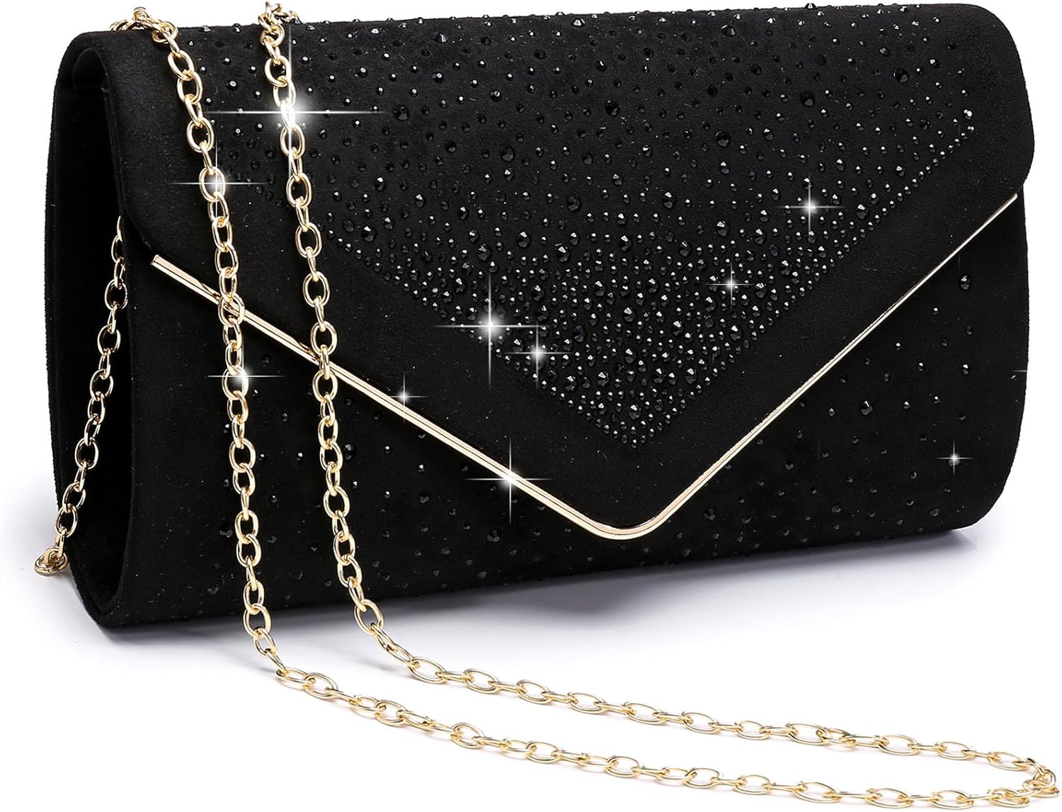 Dasein Women Rhinestone Evening Bag Faux Suede Clutch Formal Party Sparkly Purses Cocktail Wedding Handbag