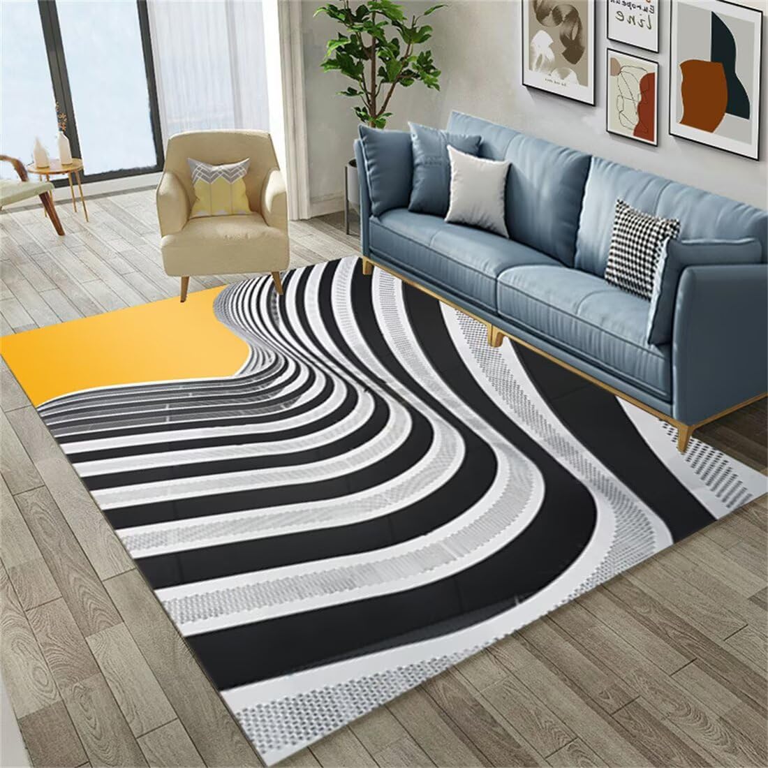 Tapis de balcon et de chambre moderne gris-jaune pour créer un cocon cosy de 80X160CM