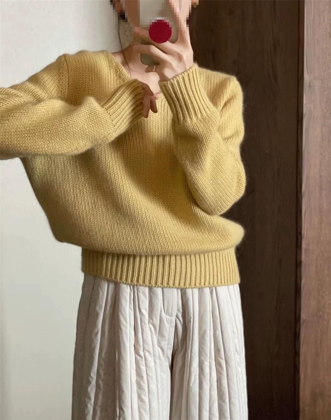 Maglia da donna a maniche lunghe oversize girocollo in cashmere con fondo in maglia