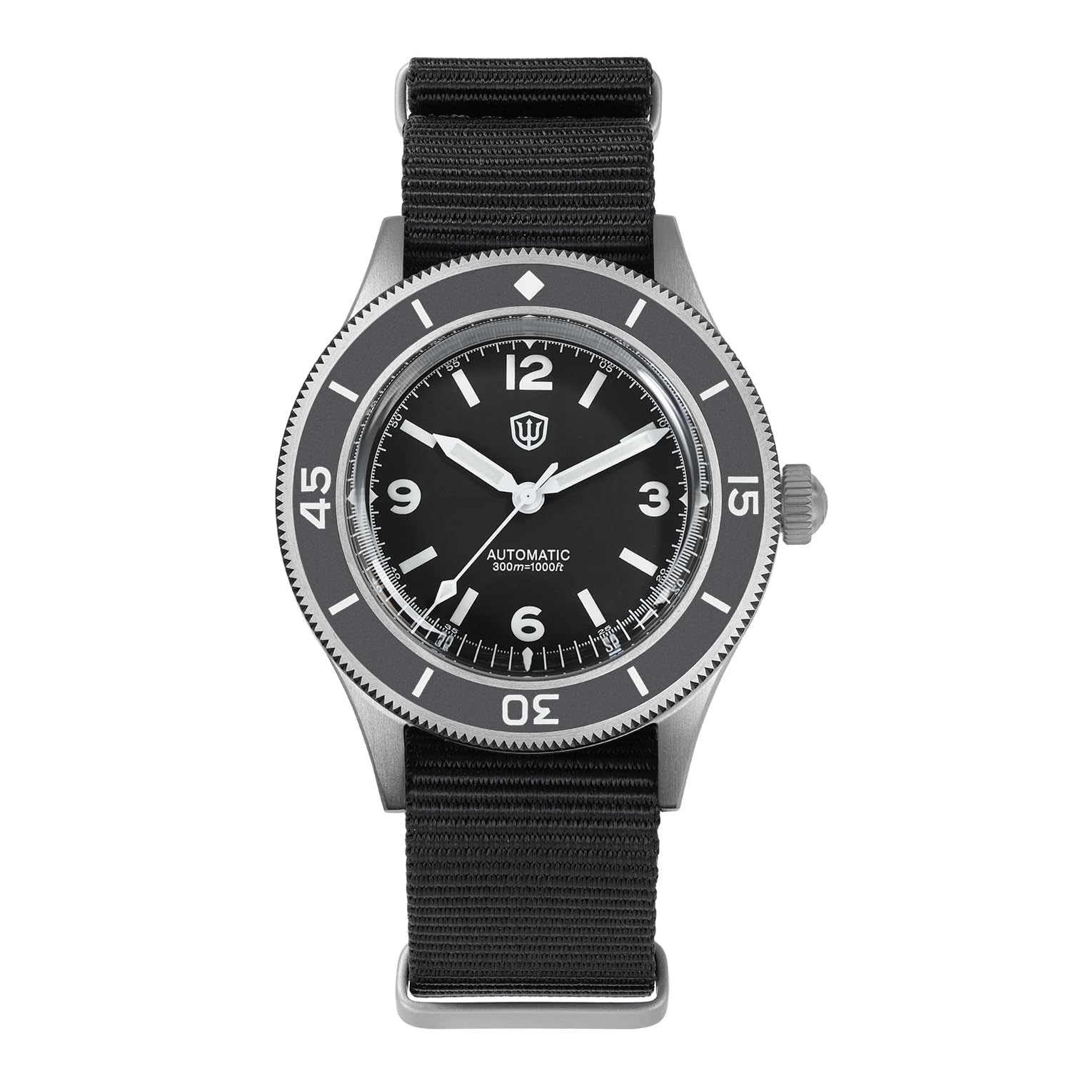 watchdives Orologio subacqueo da uomo, vintage, WD50 Fathoms NH35 NH38, 40 mm, vetro curvo, impermeabile fino a 300 m, quadrante nero con cinturino in nylon
