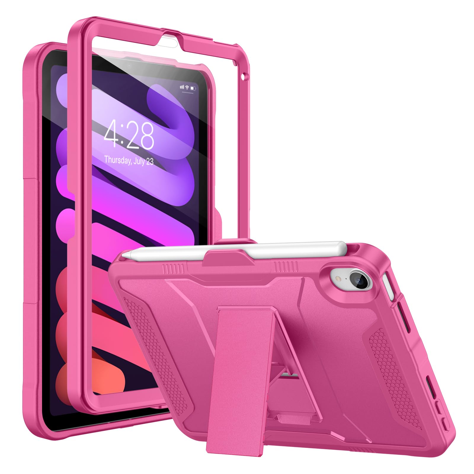 Soke Case for iPad mini 7 (A17 Pro) 2024/ Mini 6 2021 8.3 Inch,with Built-in Screen Protector and Kickstand, Rugged Full-Body Protective Cover for