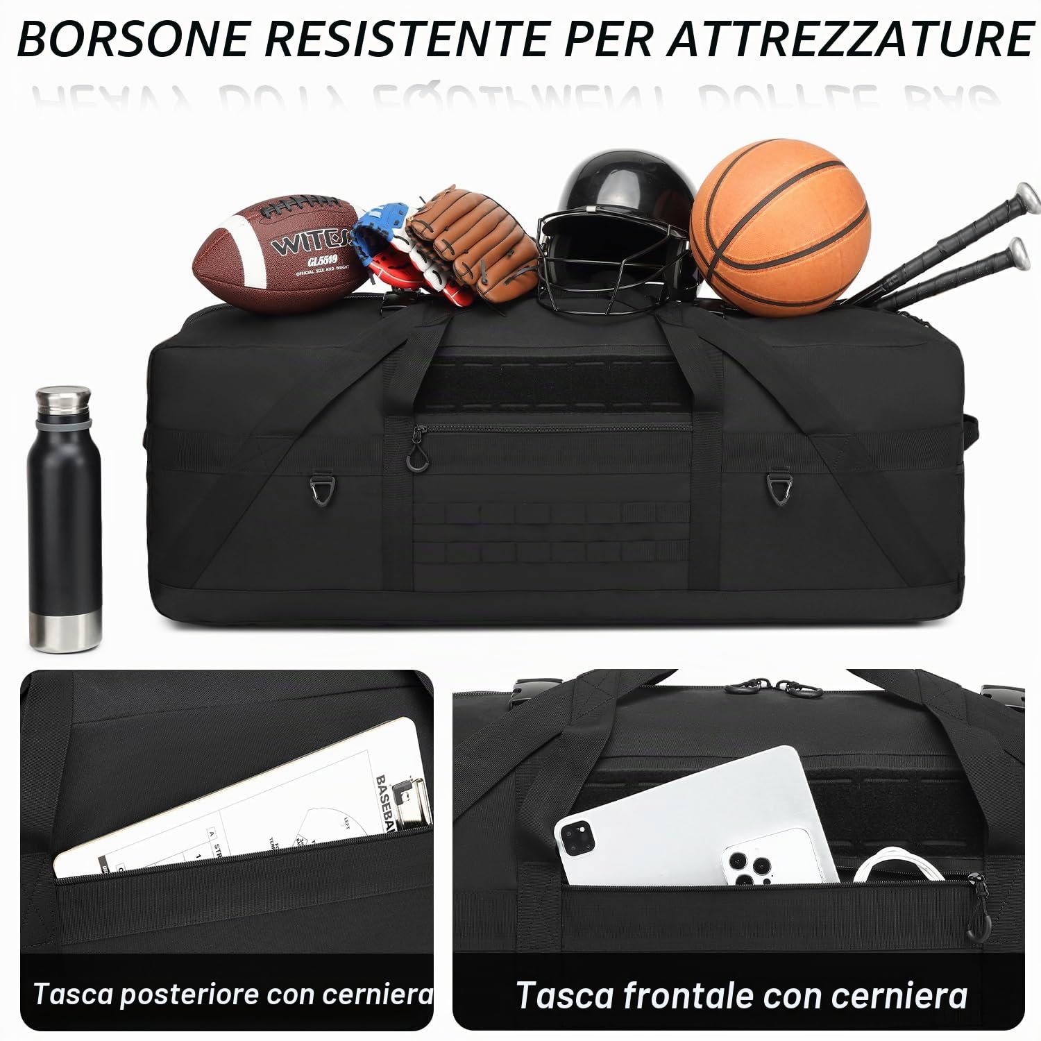 Borsa da viaggio da 125 l, grande borsa sportiva da uomo, borsa da allenamento, XXL, per sauna, fitness, weekender campeggio, Nero , sporttasche 125L, Classico
