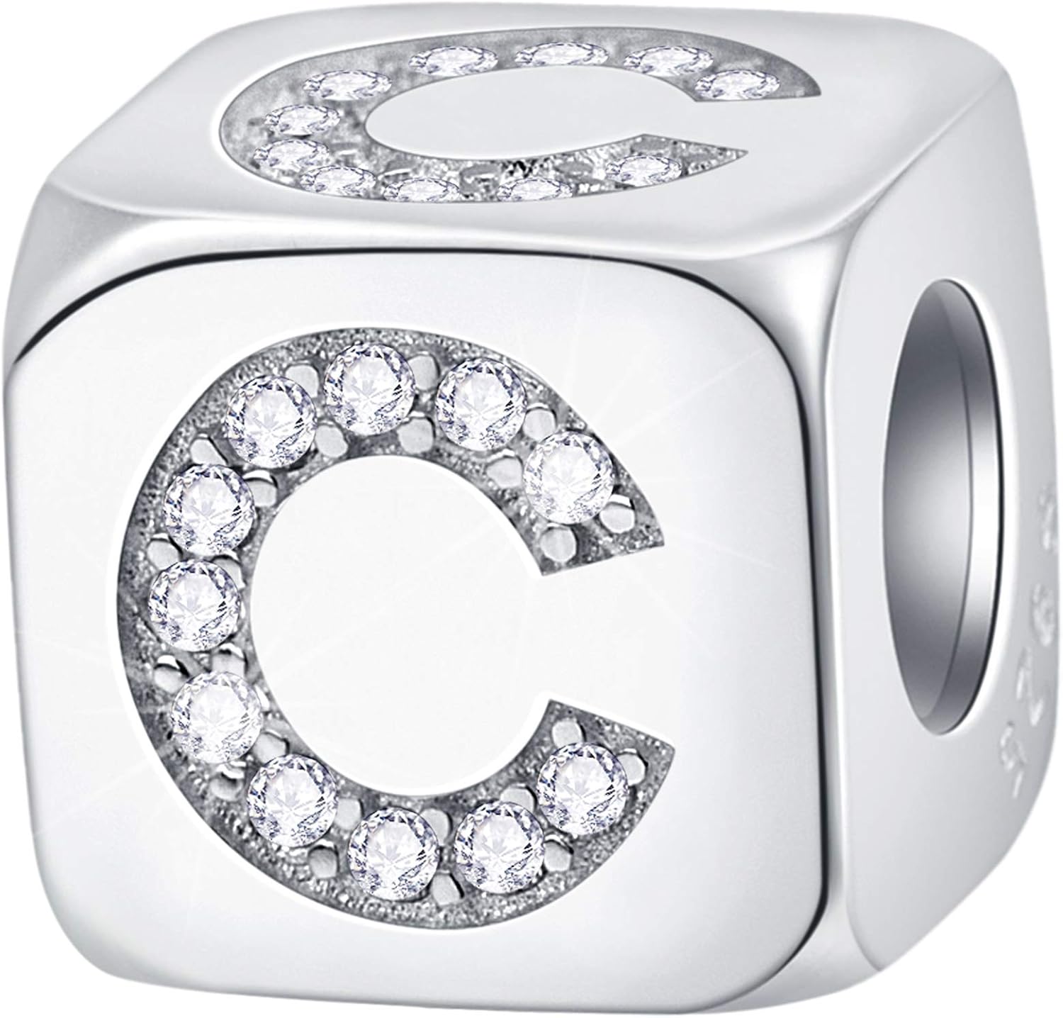 EMOSTAR Dice-Shaped 26 Block Letters Charms Initial A-Z Alphabet Beads, 925 Sterling Silver Square Cube Charms with CZ fits European Women Bracelet, Gifts for Birthday/Christmas/Mom/Lover