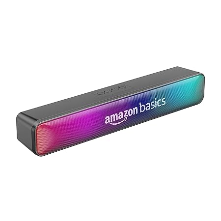 (Refurbished) amazon basics Wireless Soundbar with Bluetooth, USB, Fm Antenna, and Party RGB Lights for Tv, Mobile, Pc, Tablets, and Laptops, 16W (Grey)