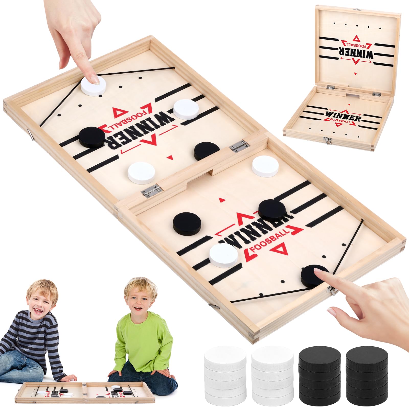 rflaueo Fast Sling Puck Game Sling Shot Foosball Winer Board Puck Game Slingshot Hockey Game per adulti Hockey in legno, 2 multigiocatore da tavolo Sling Finger (U60-1