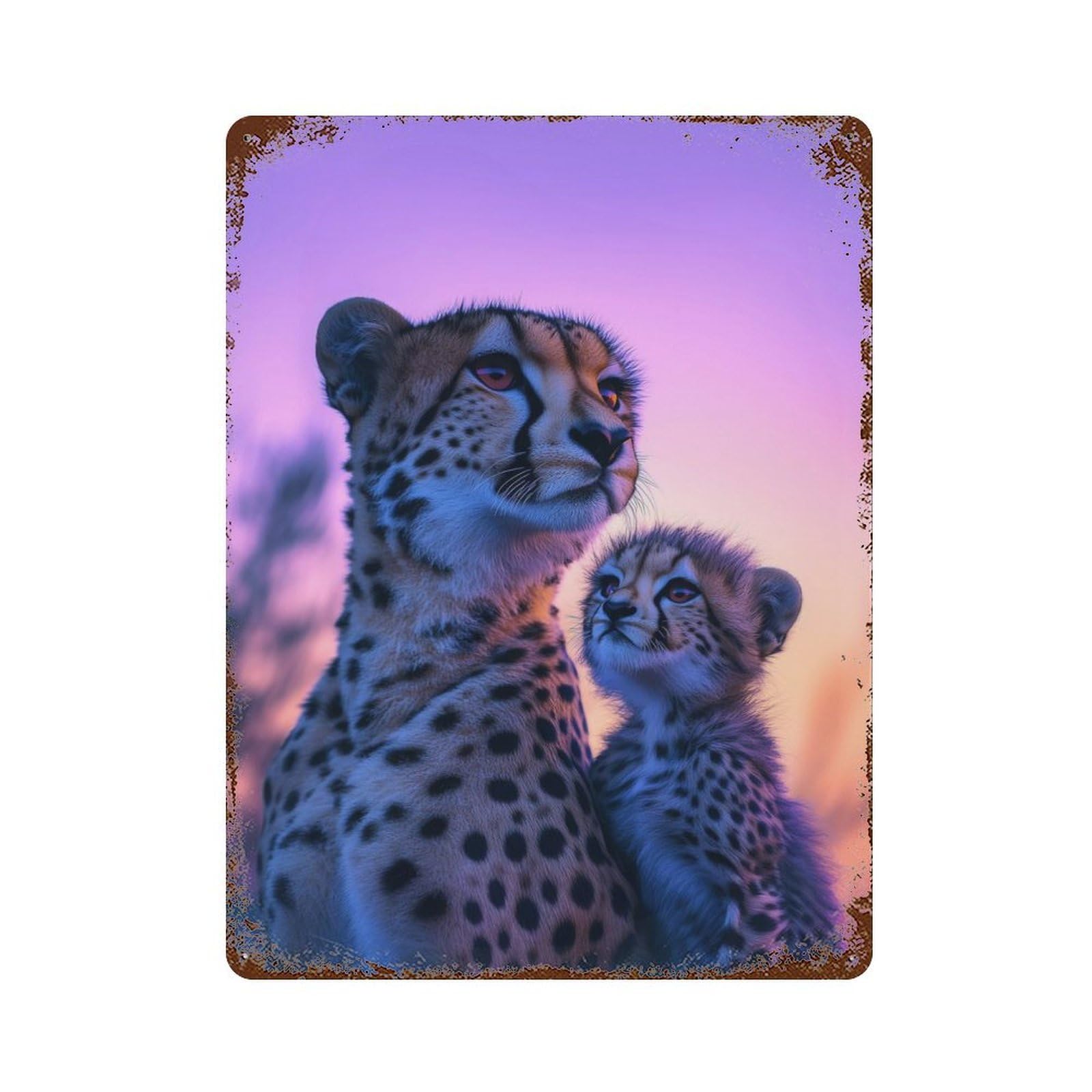Cheetah Mother And Cub Decorative Tin Sign 15.7"x11.8", Old School Wall Decor for Garage, Pub Or Kitchen