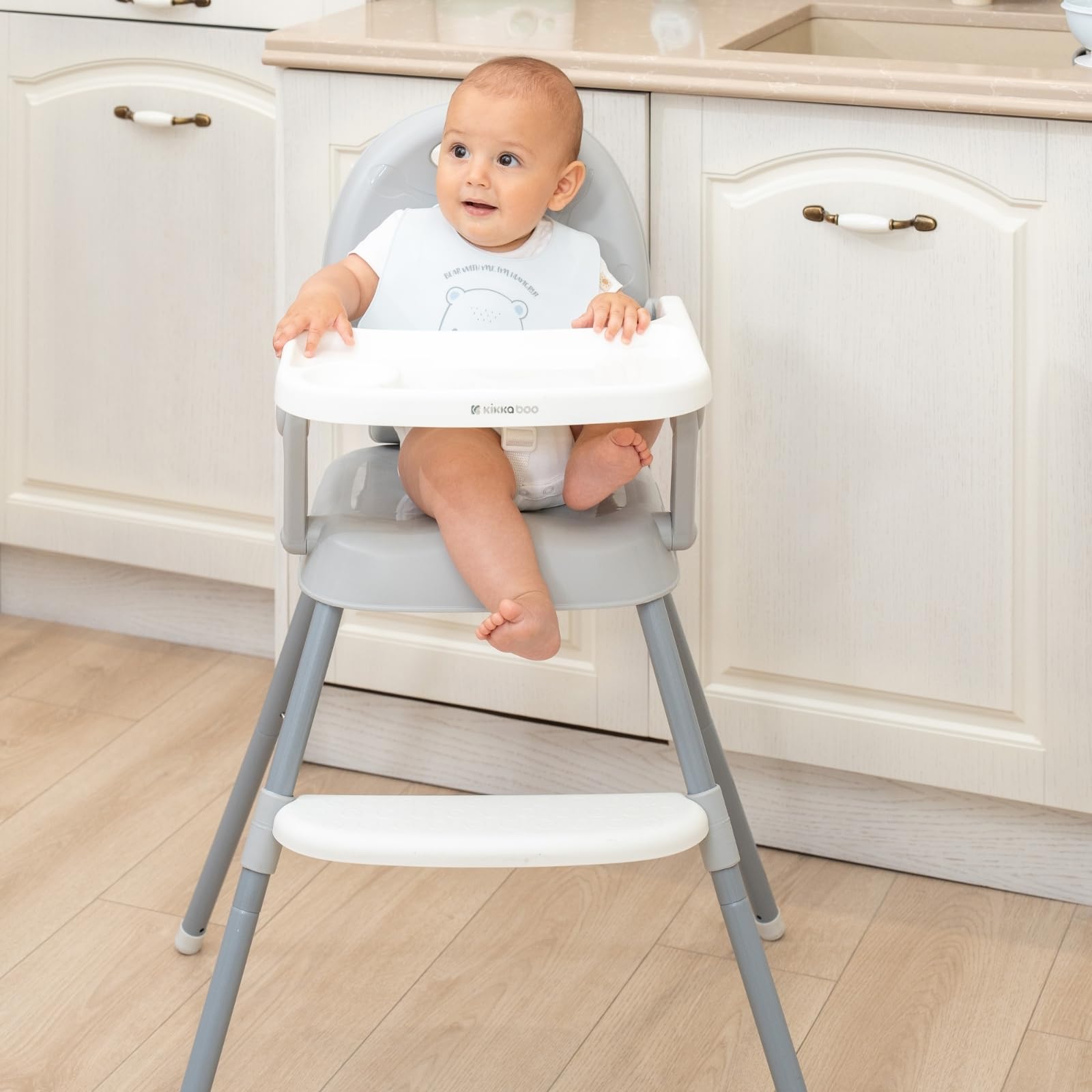 KikkaBoo SPOONY Trona Bebé 3 en 1, Silla Alta hasta 36 Meses, Trona Evolutiva, Asiento Elevador, Silla Baja, Plegable, Bandeja Extraíble, Azul