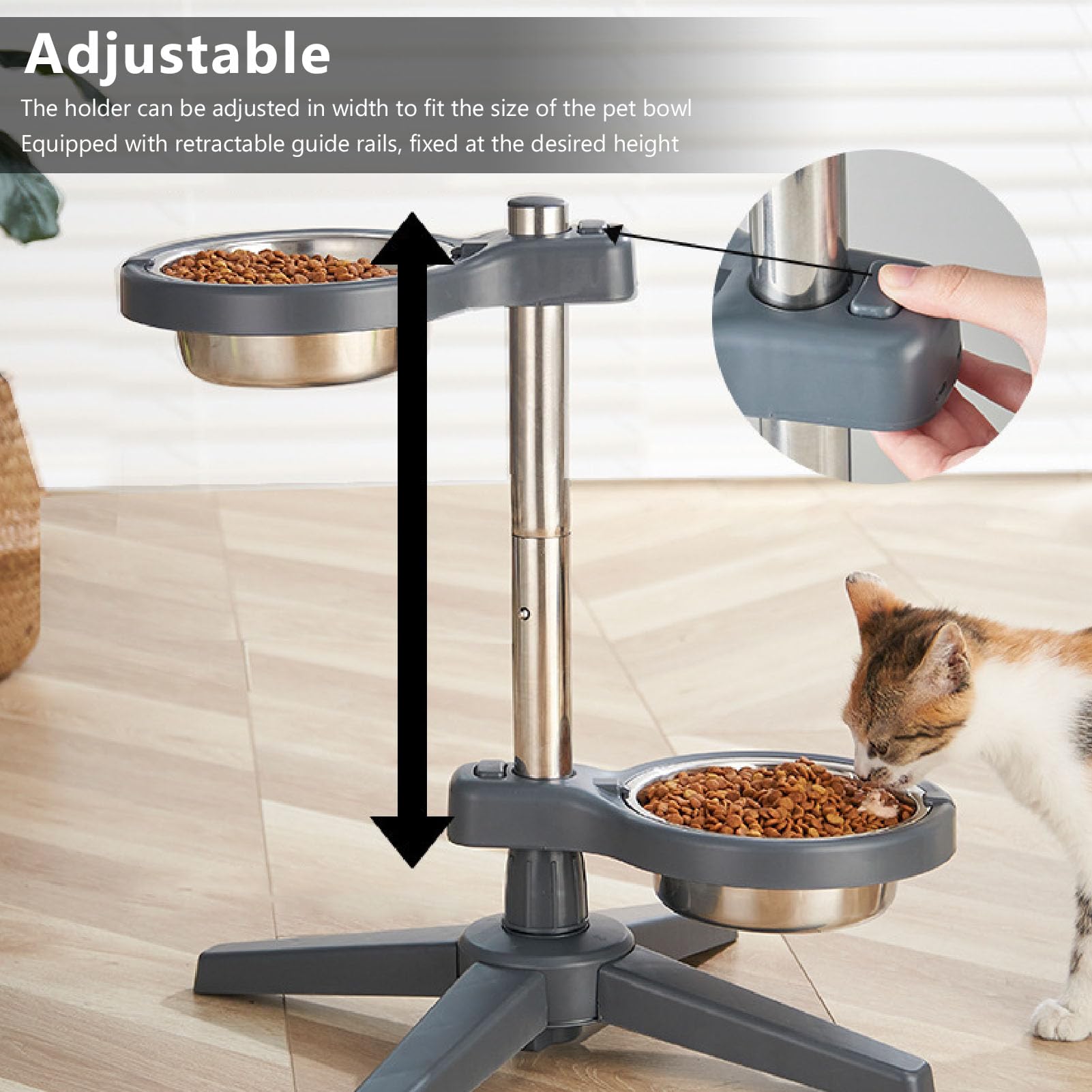 Gamelle Surélevée Réglable pour Chien, Gamelle Surélevée Portable Antirouille en Plastique et Acier Inoxydable pour Chiens de Taille Moyenne pour Les Voyages pour la Maison (Grand)