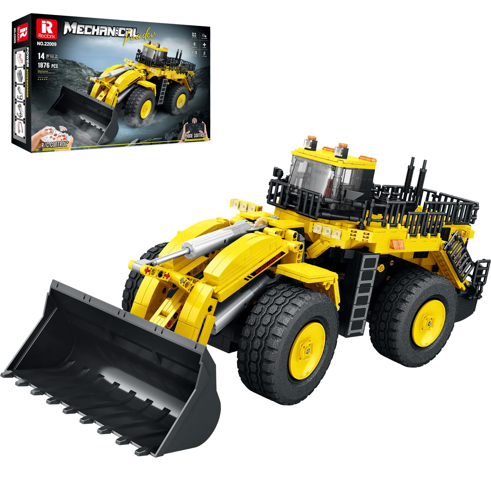 Reobrix RC Loader Car Building Block Toy, Technik Engineering Digger Vehicle Heavy Duty Hobby Kits for Adult, 22009 Mechanical Bulldozer Construction Brick Gift for Child Boys 14+ (1876Pcs) — image 1