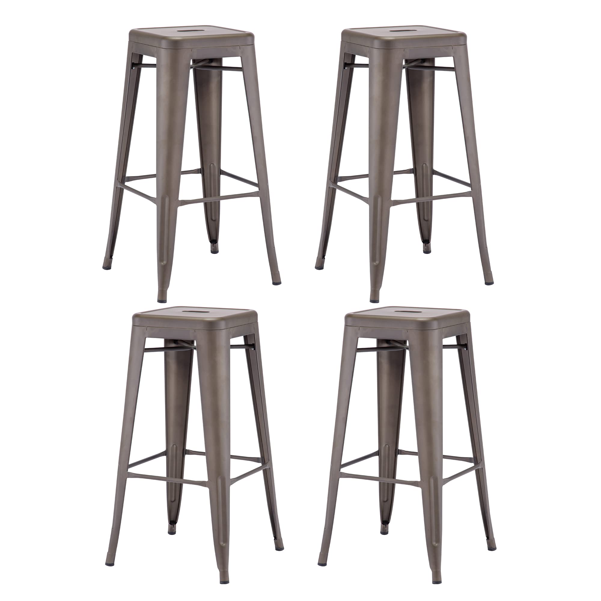 Duhome Barhocker Eisen Barstühle 4er Set, Sitzhöhe 76cm Tresenhocker, Stapelbar Metall Bistrohocker mit Fußstütze im Industry Design, Metallic Braun