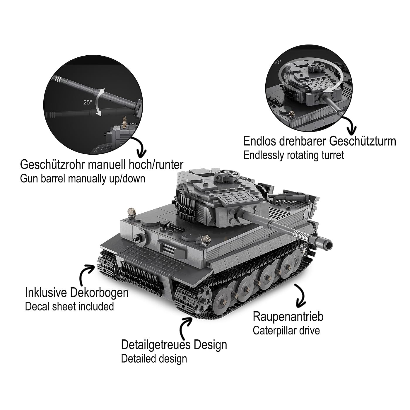 JAMARA 402894 Cada Panzer Tiger 1:35 2,4 GHz Bricks - Juego de Bloques de construcción de Bloques de construcción, Juguetes para niños a Partir de 8 años, Idea de Regalo para niños, diseño detallado