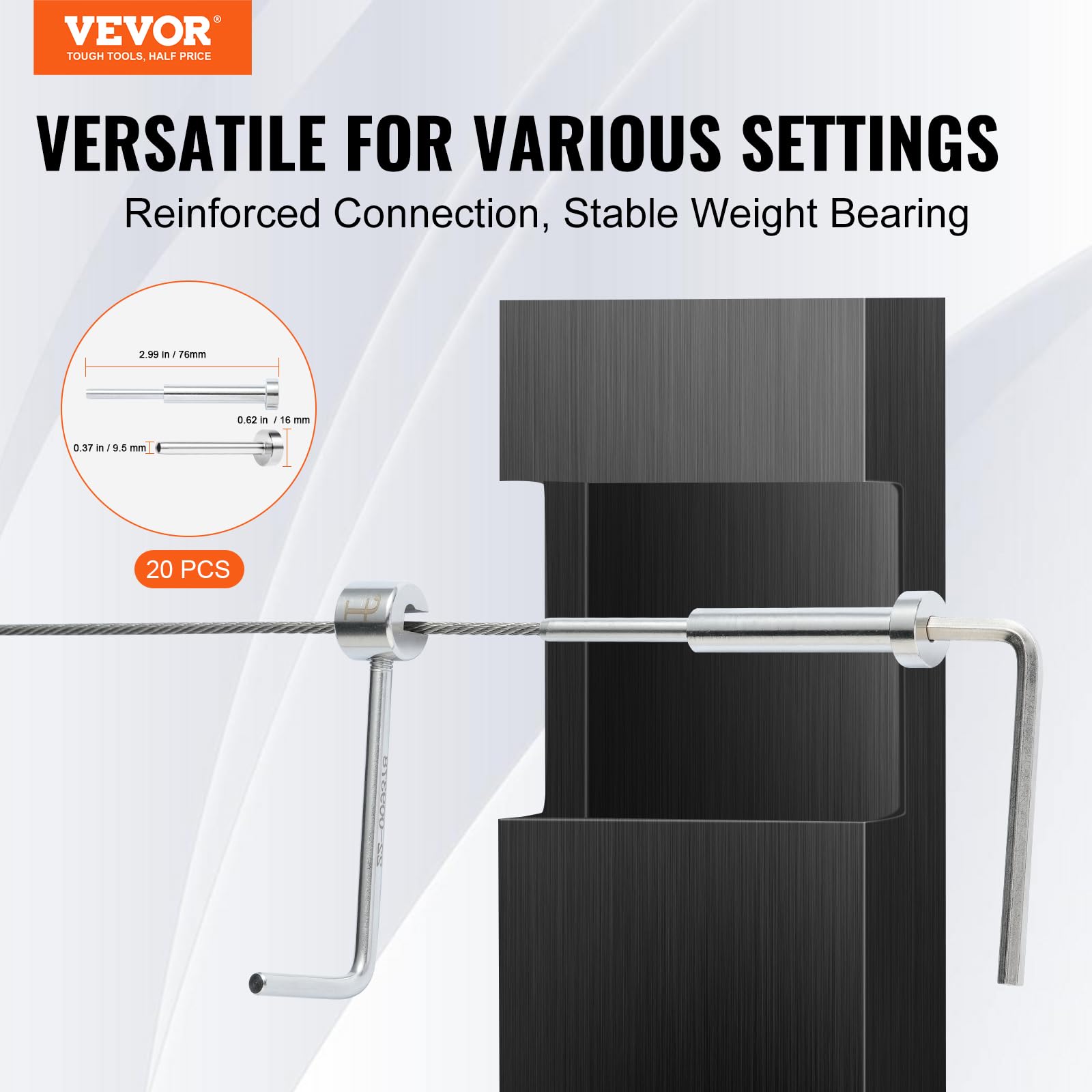 VEVOR Kit di ringhiere per cavi invisibili da 20 pezzi, ricevitore invisibile da 1/8" in acciaio inossidabile T316, tenditore a pressare da 1/8" per montanti in legno/metallo