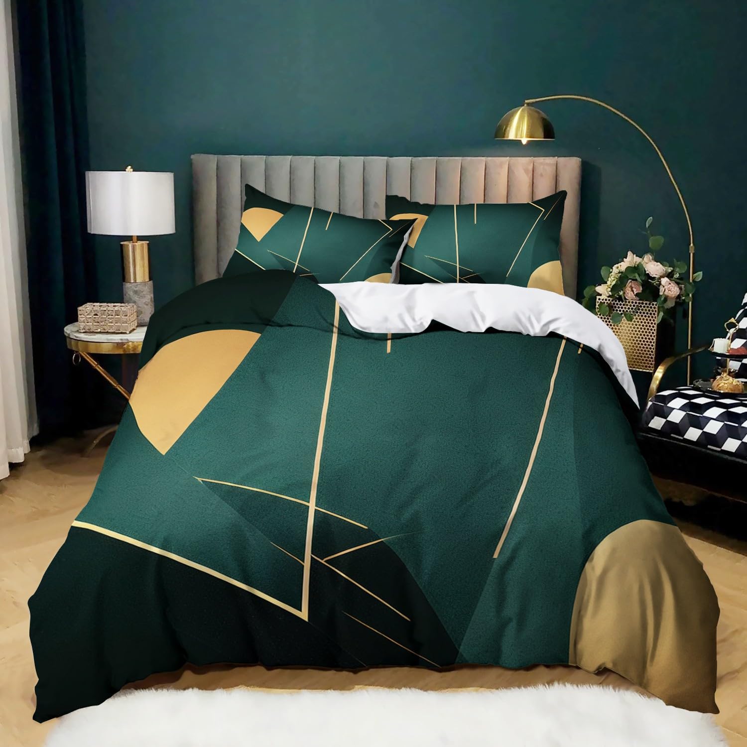 Housse de couette 220x240 vert foncé pour chambre moderne