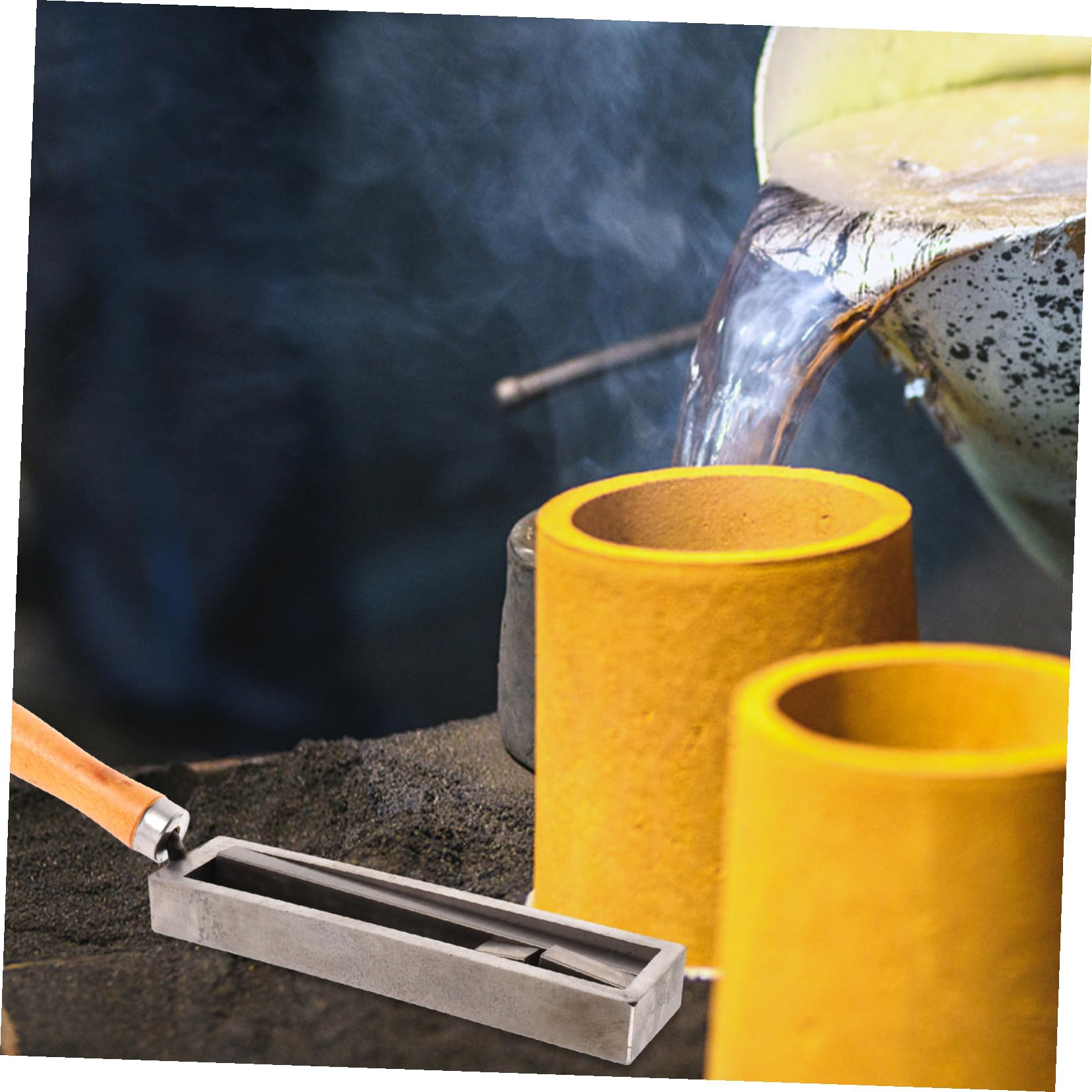 Stampo in Grafite Forma di Striscia per Fusione e Modellatura di Oro e Argento con Manico in Legno Resistente e ad Elevata Conduttività Termica per Metalli ad Alta Temperatura