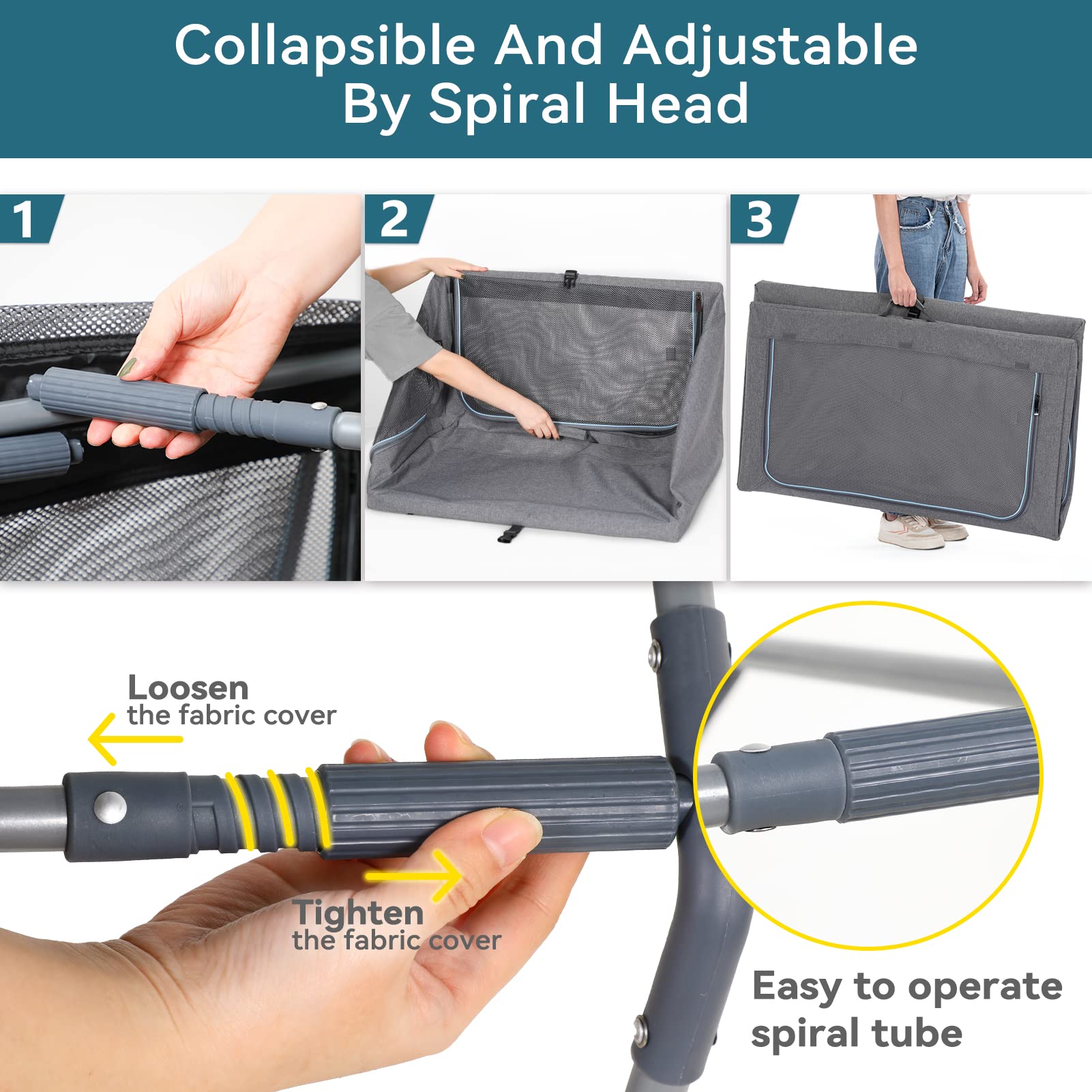 Petsfit trasportino morbido per cani, design strutturale regolabile, Gabbia per cani pieghevole, con tappetino spesso per interno e esterno,Grigio, 76x50x49CM