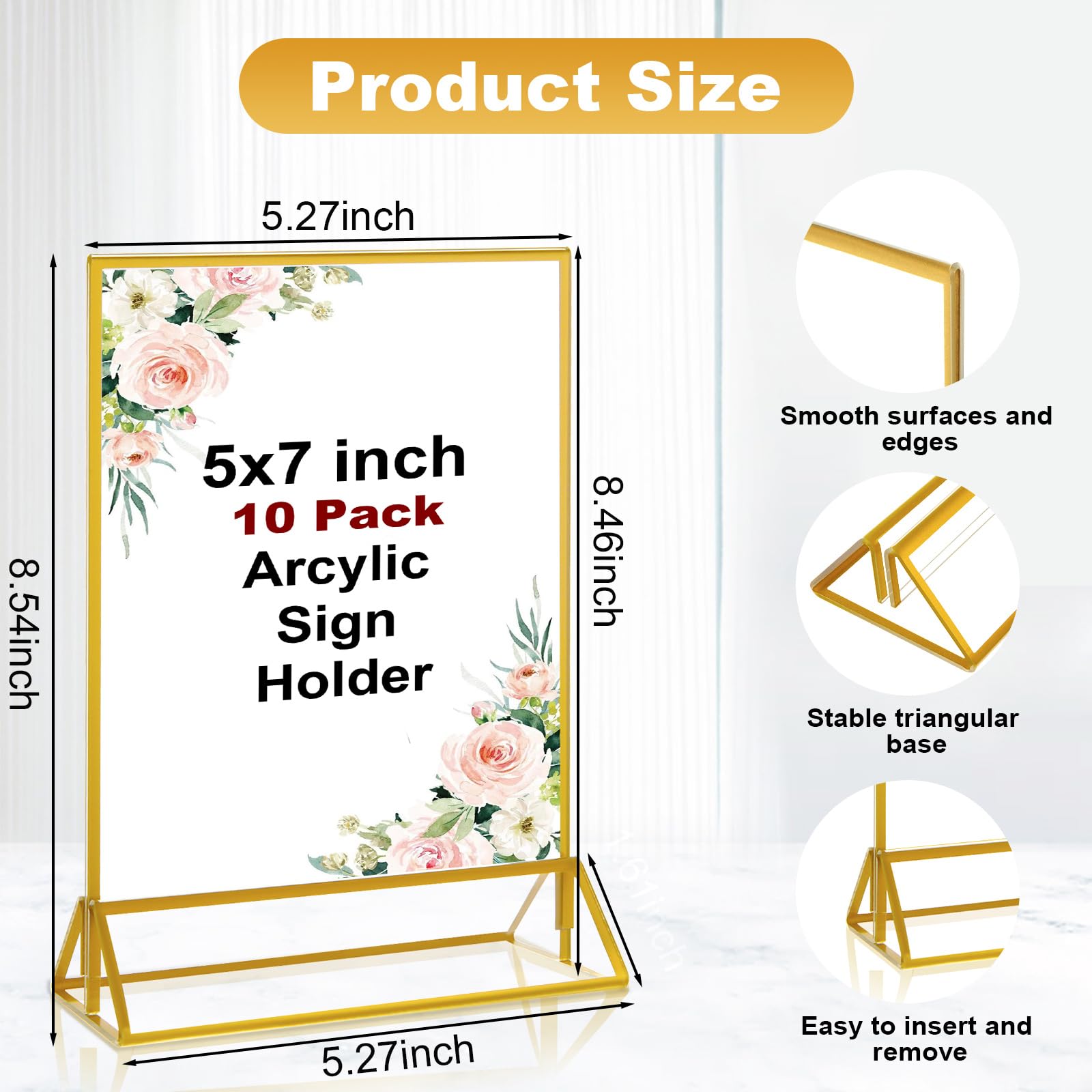 Acrux7 10 PCS 5x7 Inch Gold Frames Acrylic Sign Holder, Double