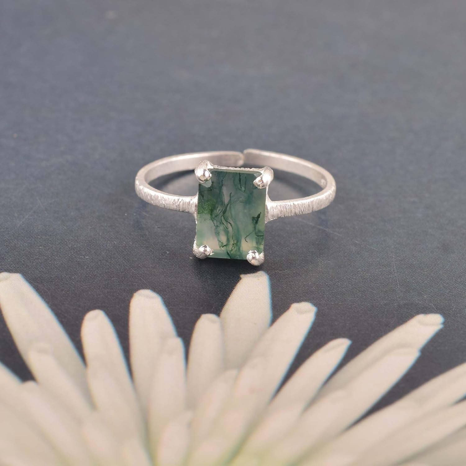 Natural Moss Agate Crystals Rings, Cabochon Gemstone, Energy Healing Crystals, Birthday, Gift for Her, Gemstone Jewelry for Women AAA+ Quality