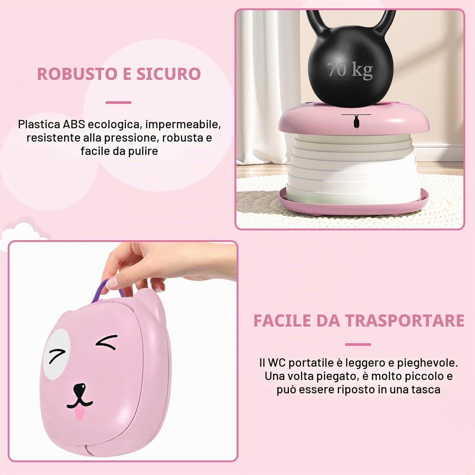 Sedile WC per Bambini, WC Pieghevole per Bambini, Pieghevole WC, Vasino Pieghevole da Viaggio Portatile, Vasino Portatile, Sedile per Vasetto, Vaso Pieghevole da Viaggio Toilette (Rosa)
