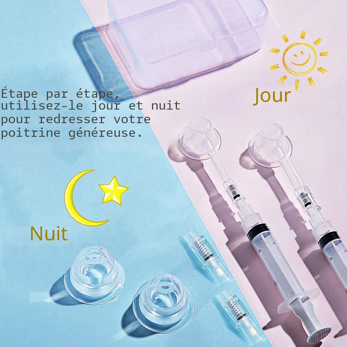 Niplette 2 sets Aspirateur de Mamelon Correcteur Ventouses et Extracteurs de tétons Inversés Pour Plats
